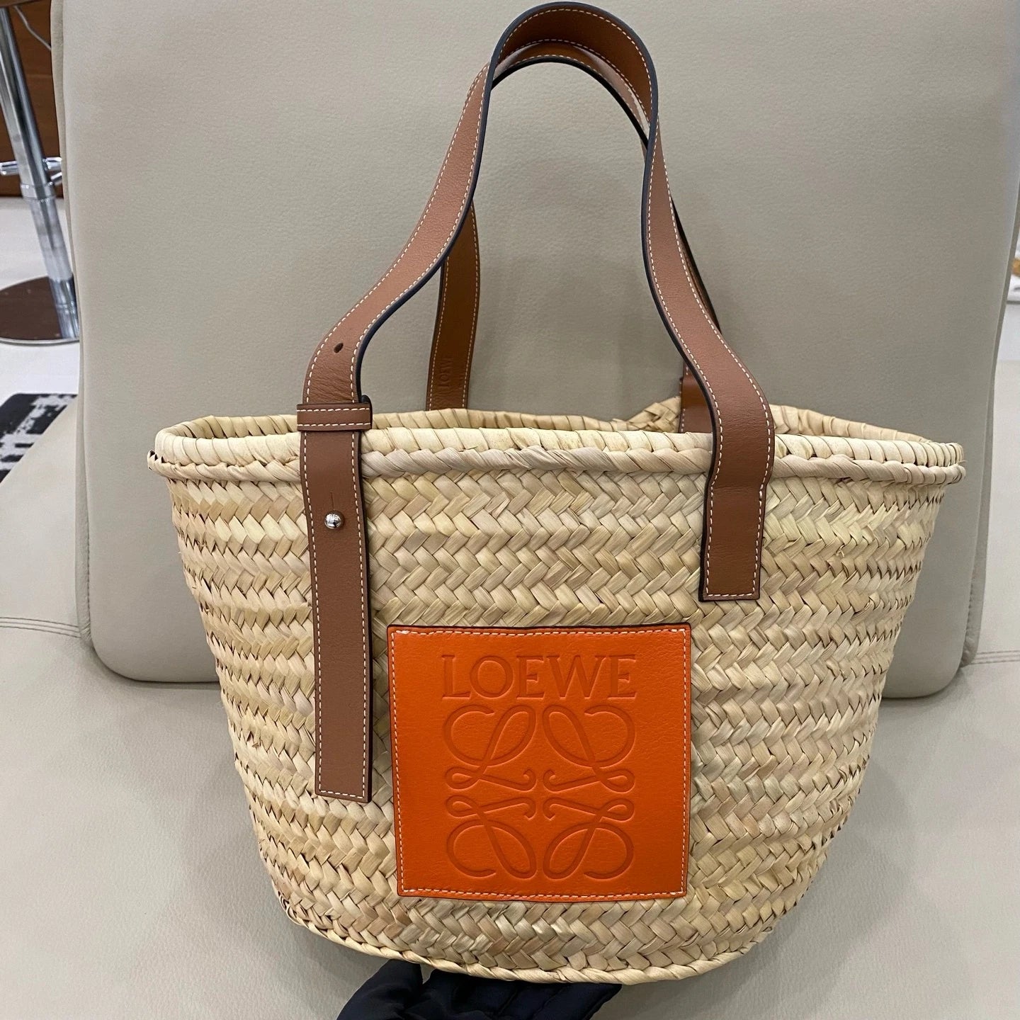 Loewe Medium Woven Straw Tote Shoulder Bag For Women