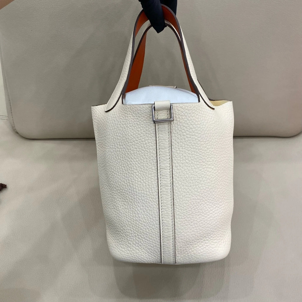 Hermes Picotin18 White Leather Bucket Bag For Women