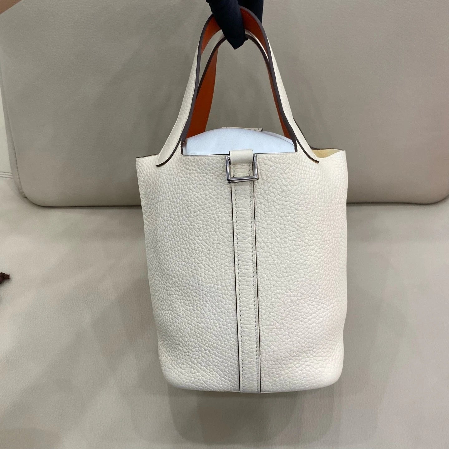 Hermes Picotin18 White Leather Bucket Bag For Women