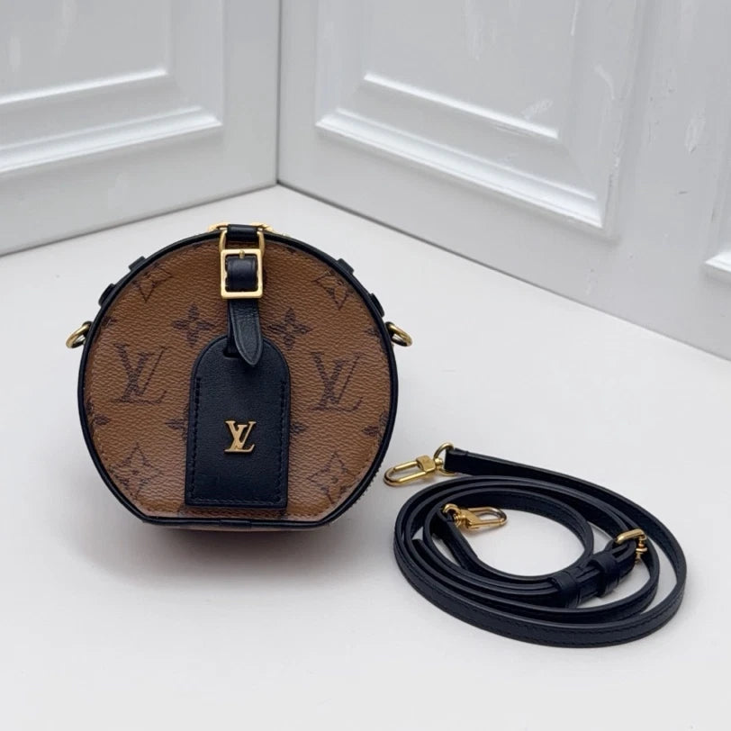 Louis Vuitton Boite Chapeau Mini Round Bag Caramel Monogram Canvas Crossbody GHW