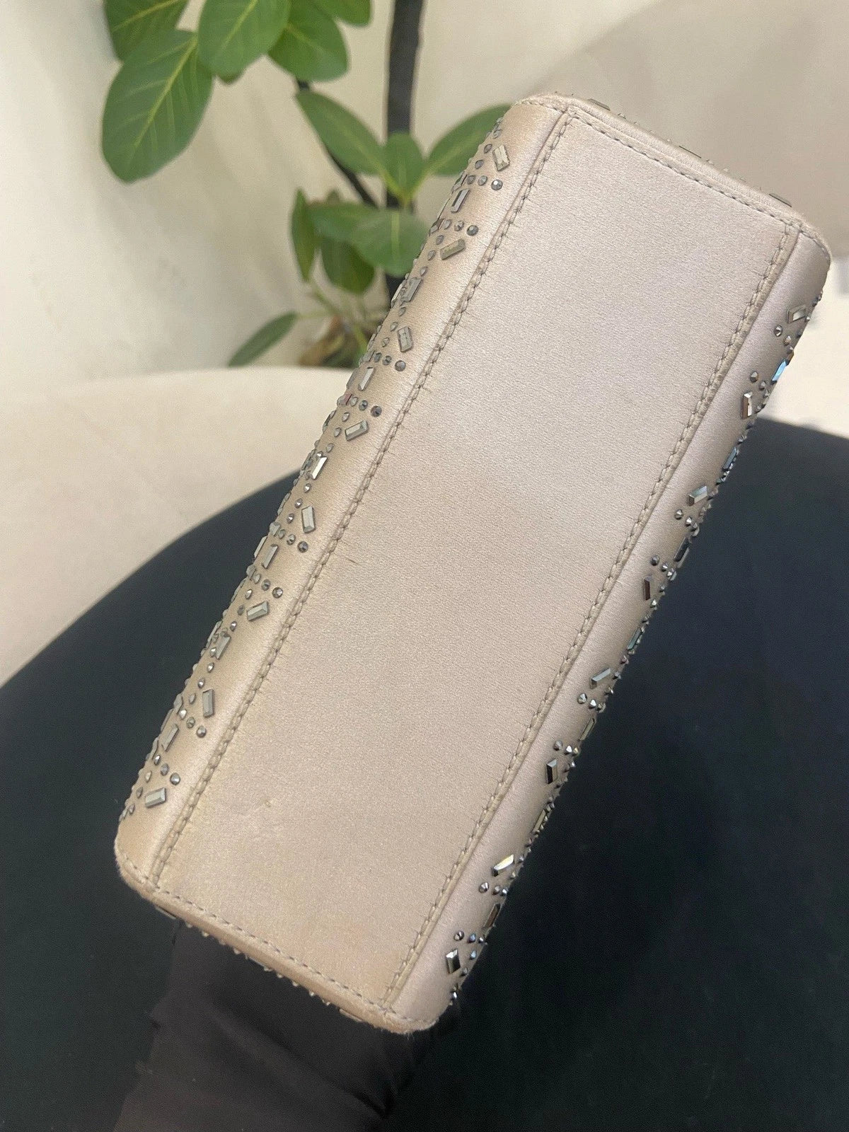 Christian Dior Lady Dior 2Way Top Handle Crossbody Gray Silver Women Classic