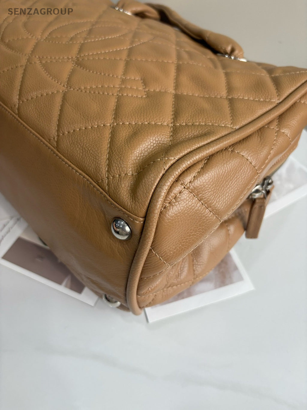 CHANEL Bowling Vintage Calfskin Boston Handbag Beige Women