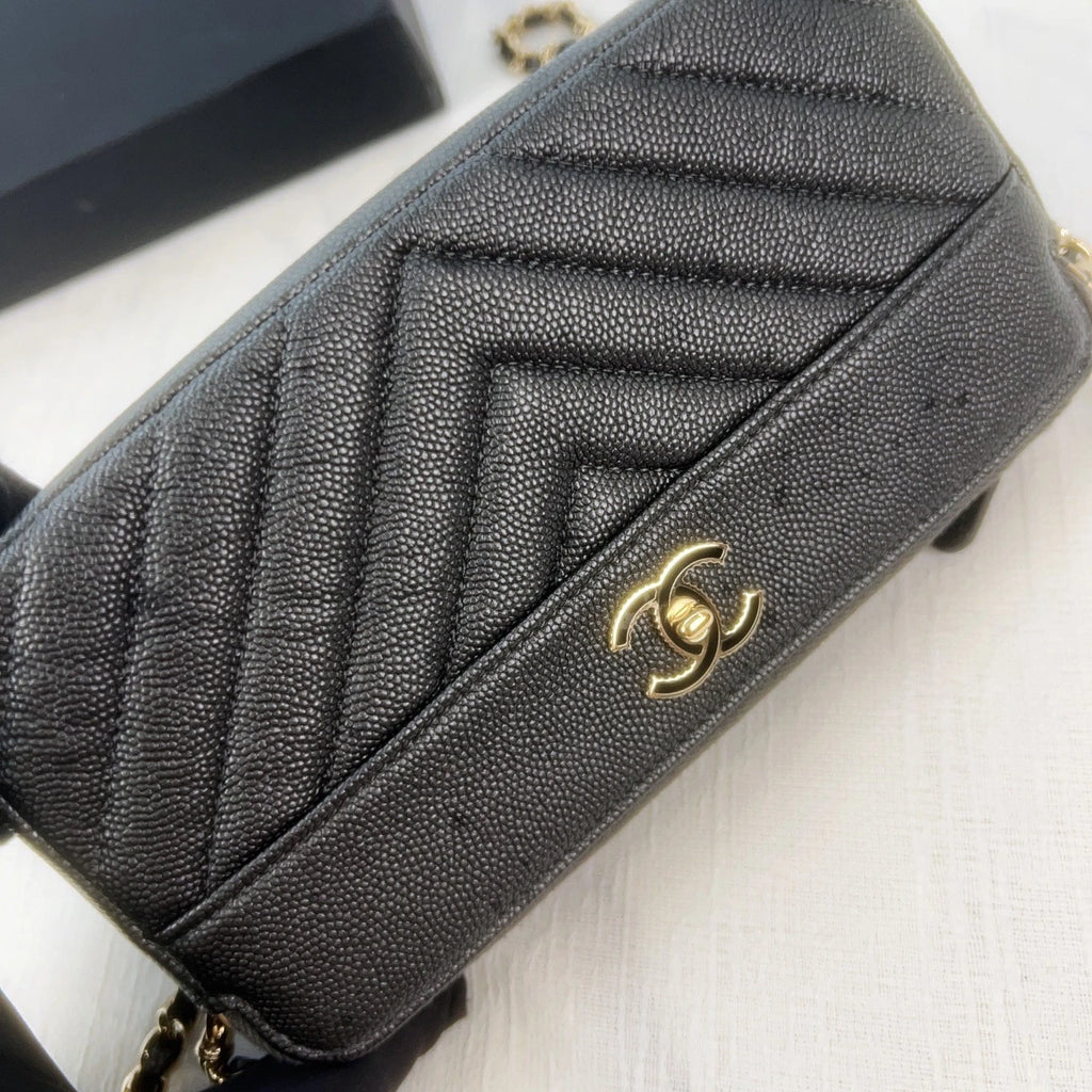 CHANEL Black Gold Caviar Leather WOC Shoulder Bag For Women