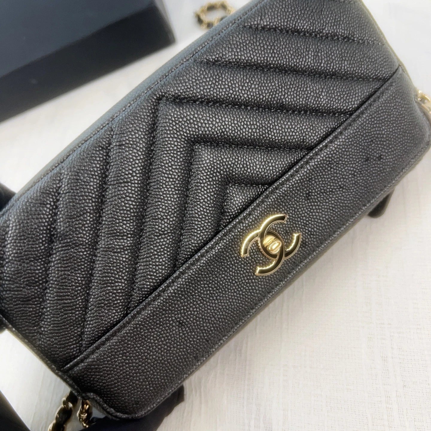 CHANEL Black Gold Caviar Leather WOC Shoulder Bag For Women