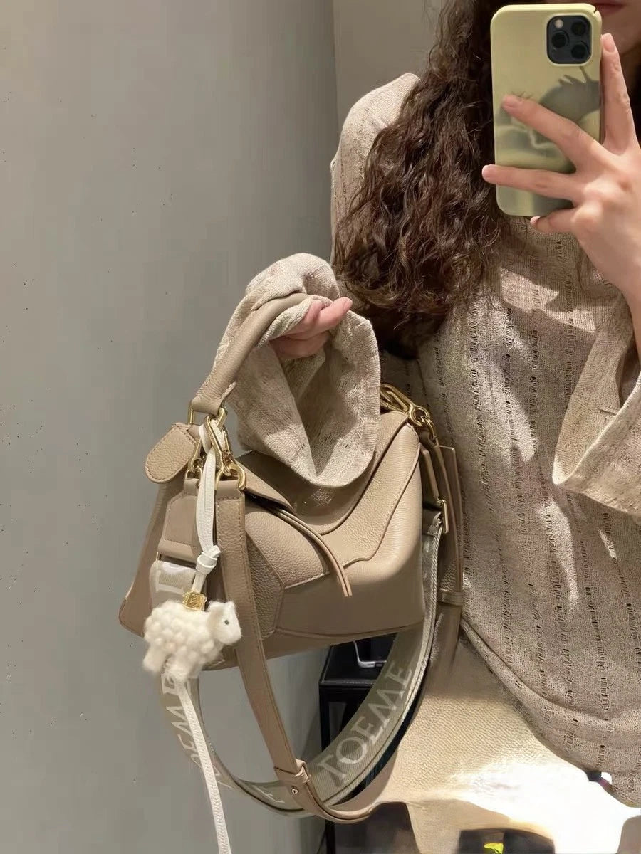 Loewe Puzzle PM Top Handle Shoulder Crossbody Gray Gold Used Women Classic