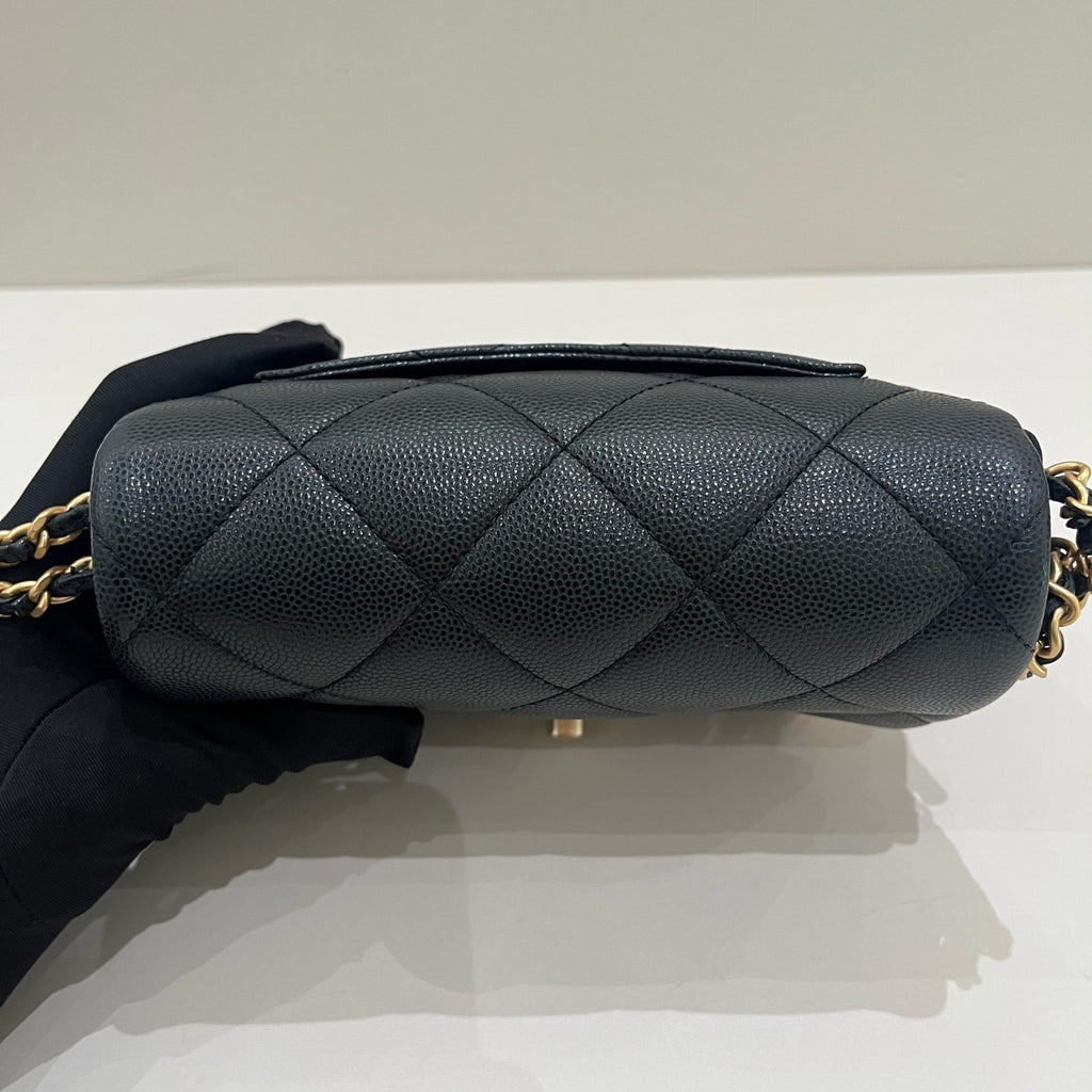 Chanel Classic Flap Quilted Gold Coin Chain Crossbody Bag Black Gold