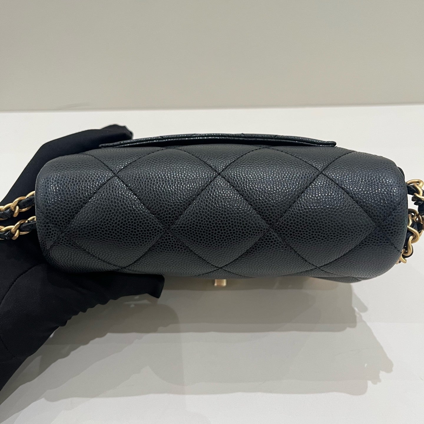 Chanel Classic Flap Quilted Gold Coin Chain Crossbody Bag Black Gold