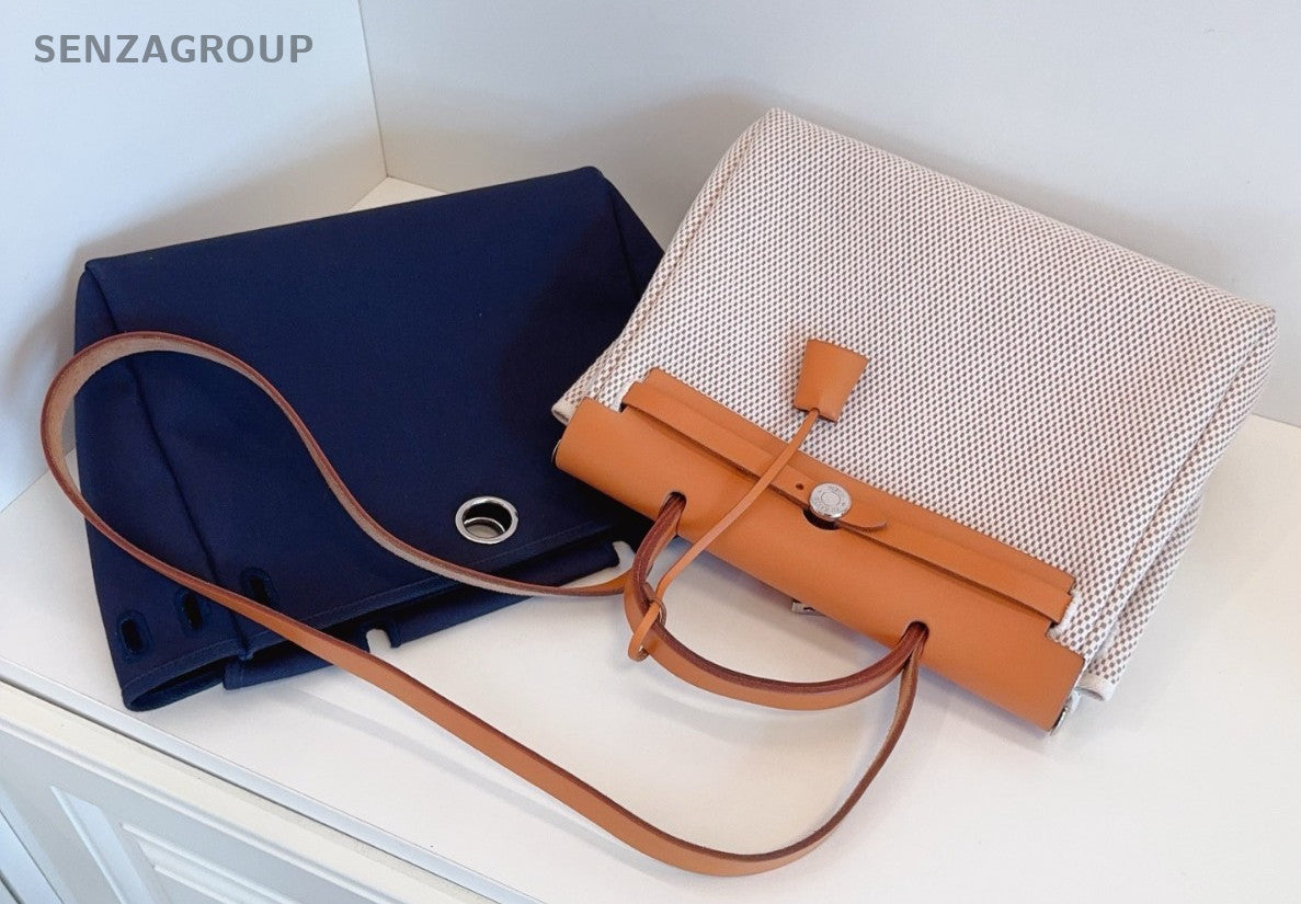 Hermes Vintage herbag31 Top Handle Canvas Shoulder Handbag Beige Women Orange