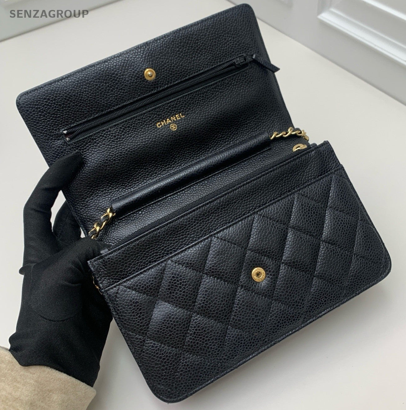 Chanel Diamond Chain Calfskin Black Gold Shoulder Bag Crossbody Women Classic