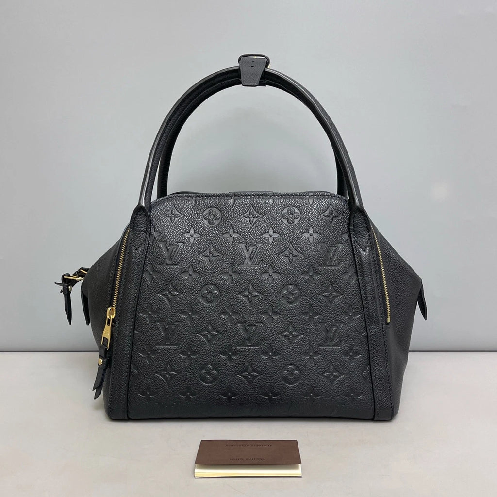 Authentic Louis Vuitton Marais Calfskin Monogram Top Handle Bag Black GHW
