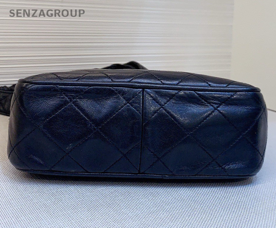 Chanel Diamond Tassel Shoulder Bag Black Gold Used Women Classic Designer