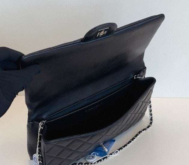 Chanel Timeless Chain Lambskin Shoulder Bag Black Silver Diamond Women Classic