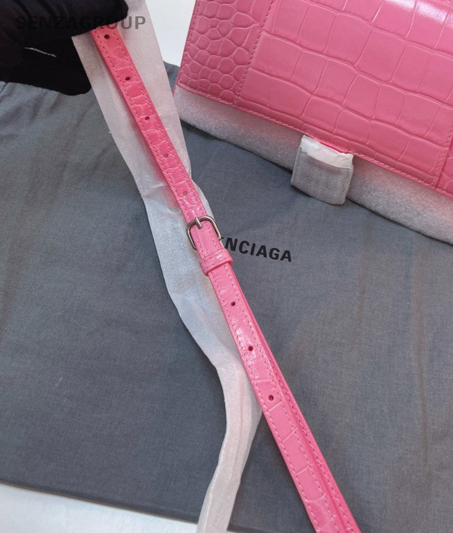 Balenciaga Hourglass 2Way Top Handle Bag Crossbody Pink Silver Women Fashion