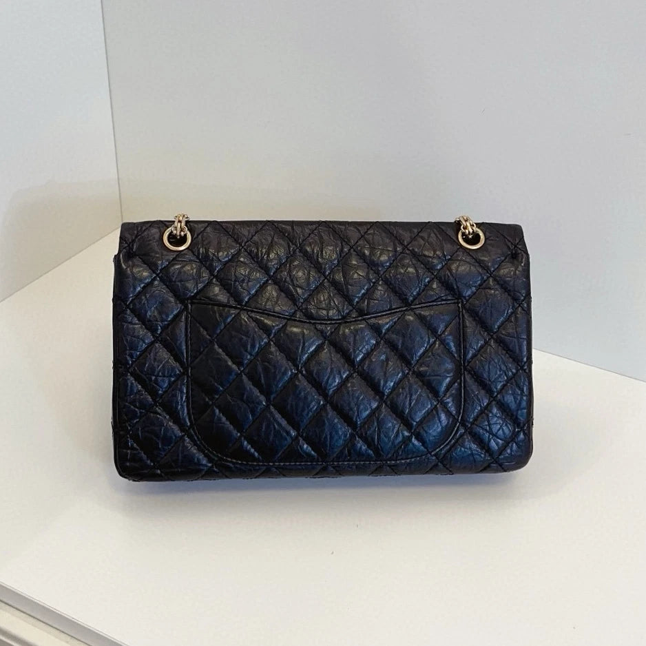 Chanel 2.55 Chain Shoulder Crossbody Black Gold Diamond Women Classic