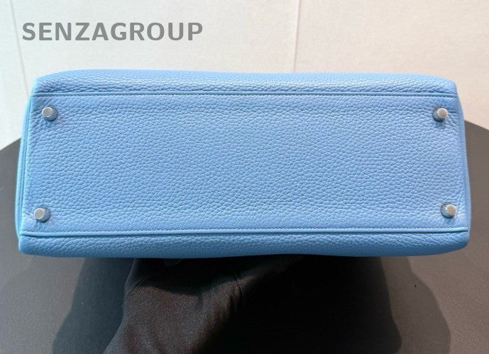 Hermes Kelly35 Top Handle bag Crossbody Blue Silver Used Women Classic