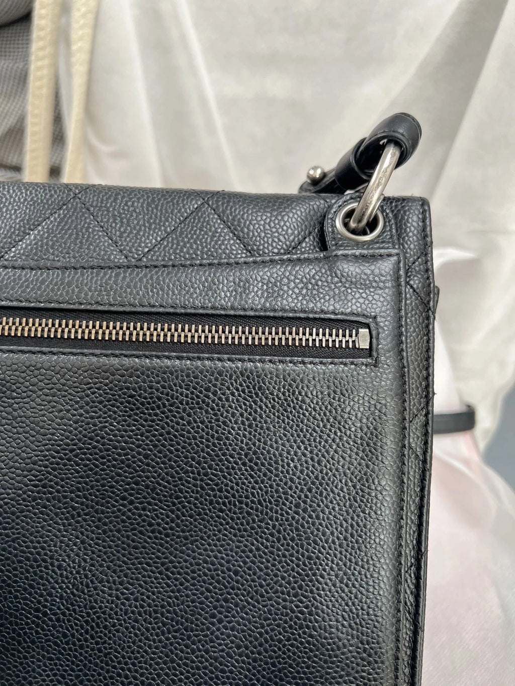 Chanel Bombay Calfskin Chain Shoulder Bag Black Silver Women Classic
