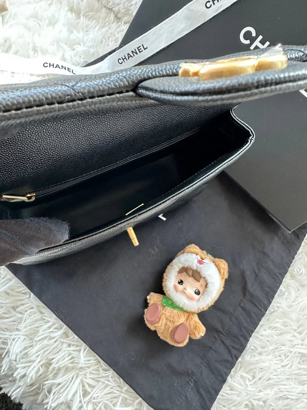 CHANEL Heart Adjustable Buckle Square Crossbody Grained Leather For Women