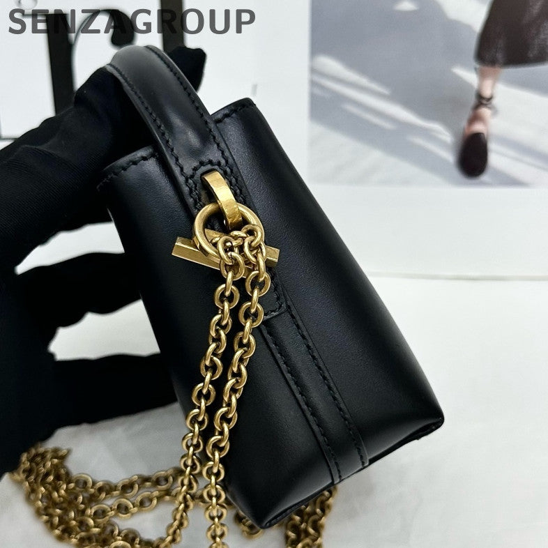 Saint Laurent Black Gold Mini Bucket Bag Chain Strap Classic Women's
