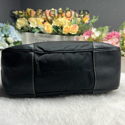 Prada Black Silver Nylon Hobo Shoulder Bag Classic Fashion Women