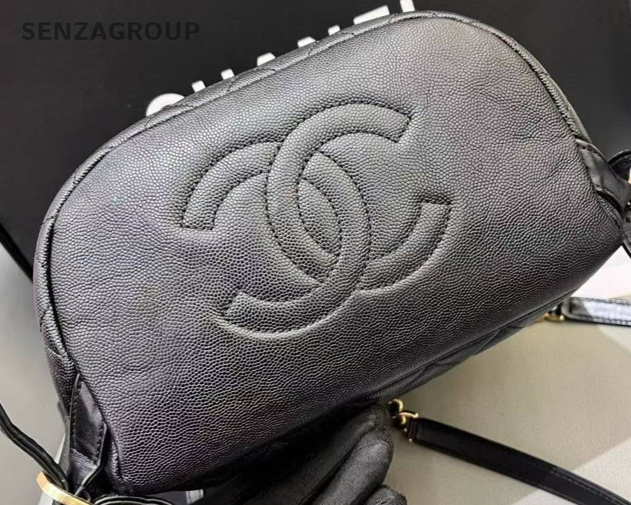 Chanel Vanity Case PM Backpack Black Gold Used Women Diamond Classic