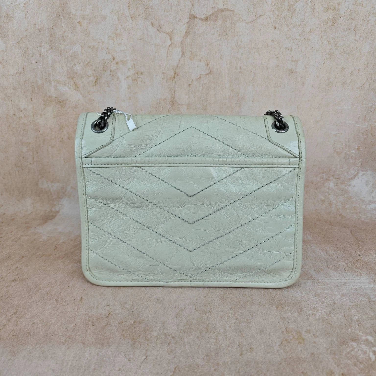 YSL Niki Small White Wax Leather Shoulder Crossbody Bag For Women