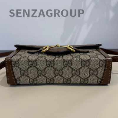 Gucci 1955 Horsebit Box Bag Brown Gold Buckle Shoulder Crossbody Women