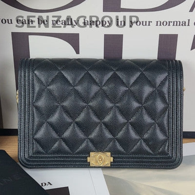 Chanel Black Gold Le Boy WOC Chain Shoulder Crossbody Bag