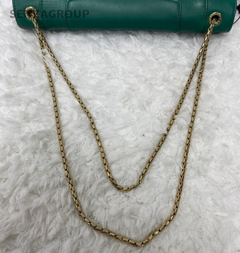 Bvlgari Serpenti Chain Shoulder Bag Crossbody Green Gold Women Classic Fashion