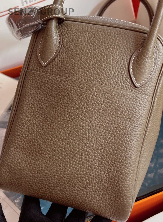 Hermes Lindy30 TC Leather Shoulder Bag Gray Silver Used Women Classic