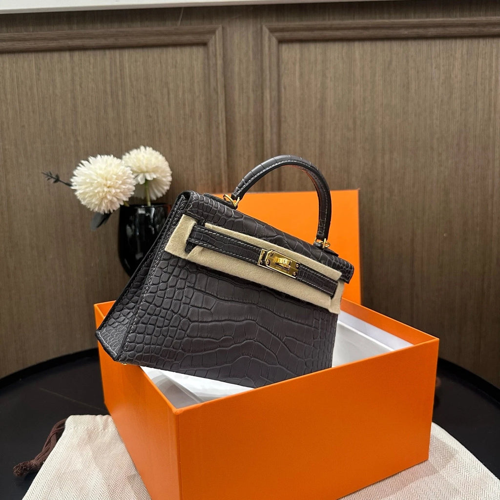 Hermes Mini Kelly 2 Women's Leather Top Handle Bag Grey