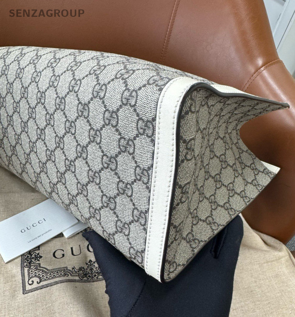 GUCCI Padlock MM Tote Handbag Shoulder Bag White Gold Women Classic Designer