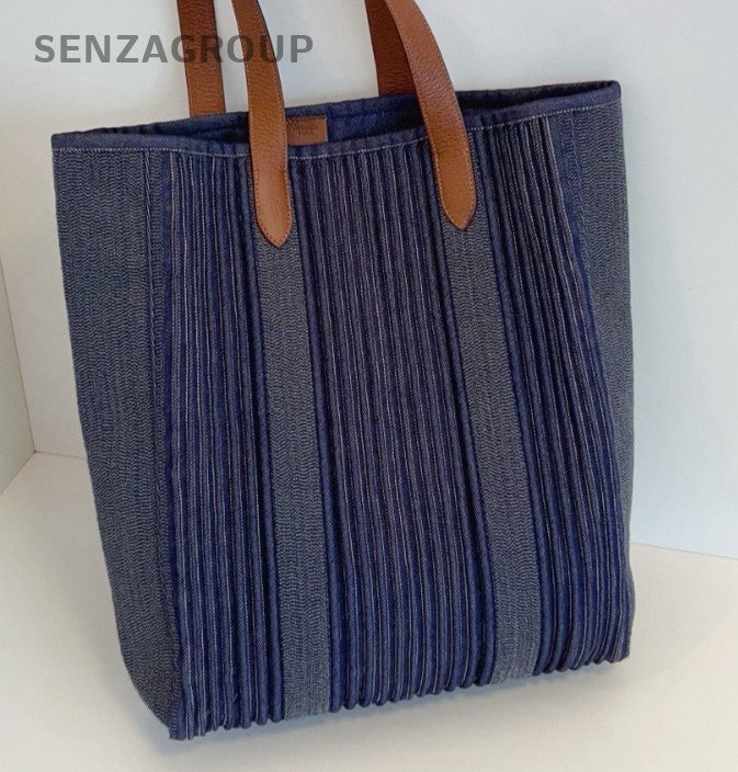 Hermes Vintage Garden Tote Shoulder Bag Blue Brown Women Classic