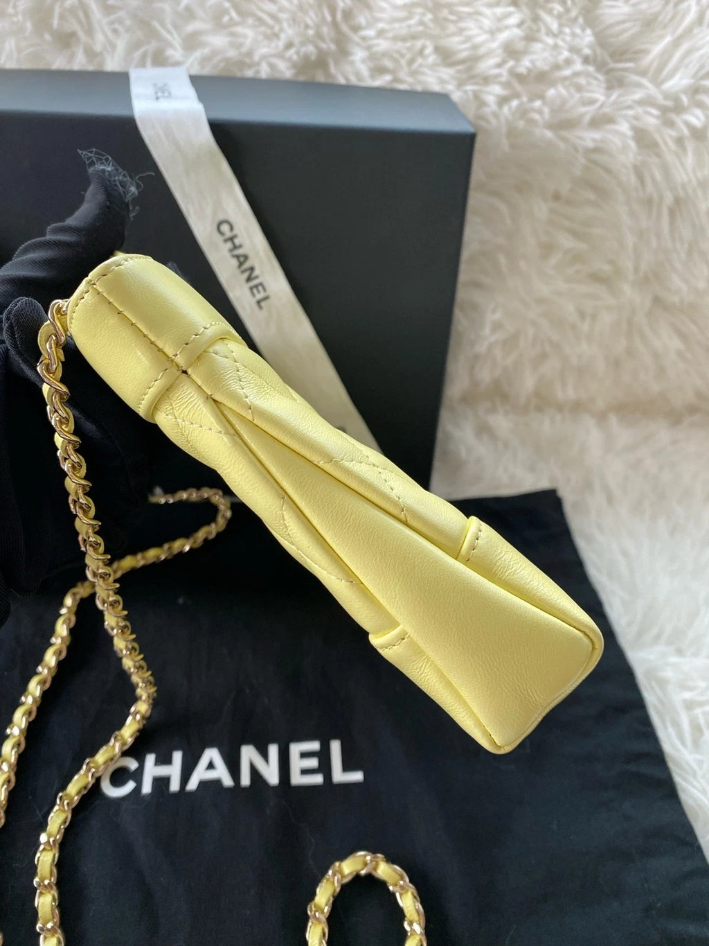 CHANEL 31Bag Nano Yellow Lambskin Shoulder Crossbody Handbag Women