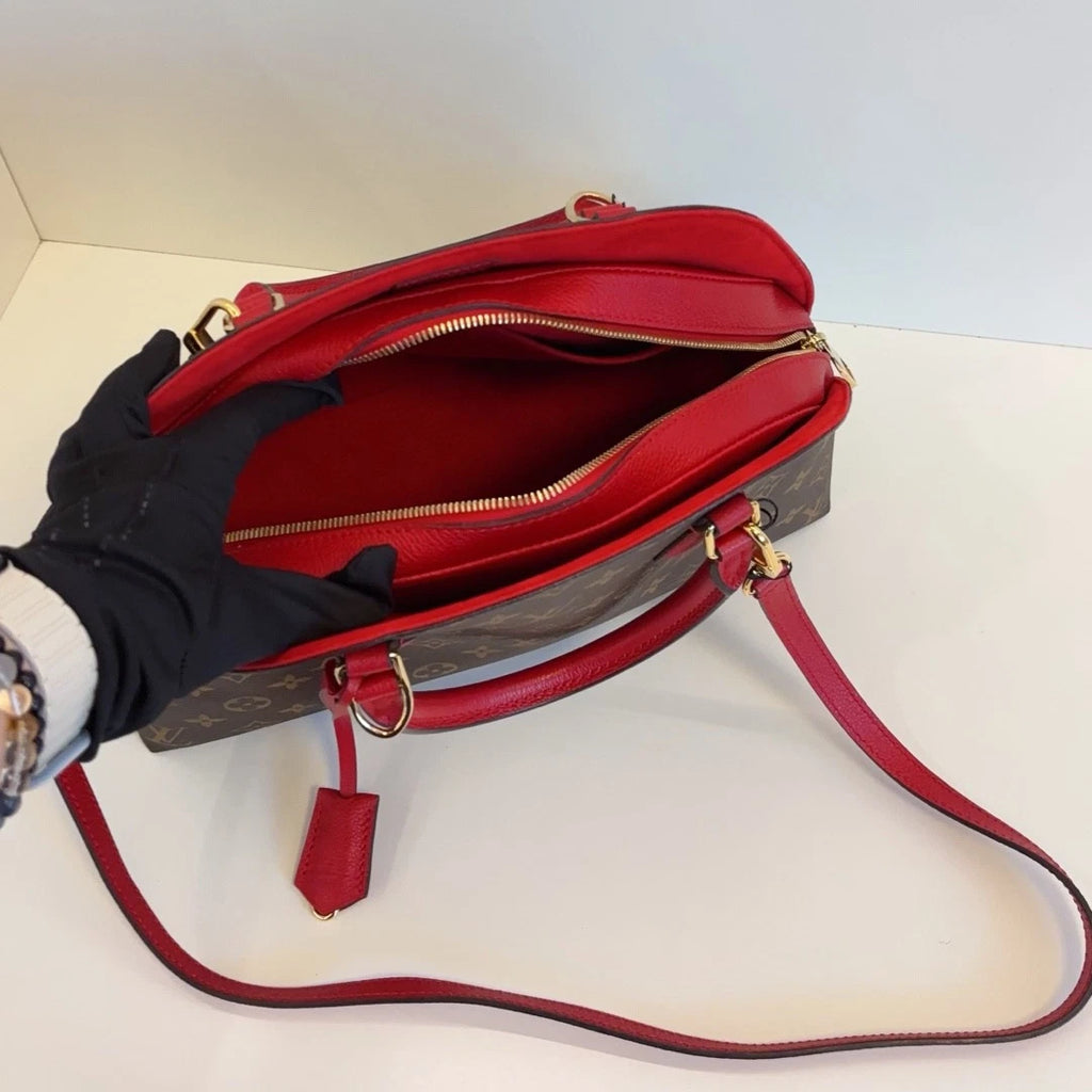 Louis Vuitton Alma BB Monogram Brown Red Shoulder Bag Top Handle Excellent