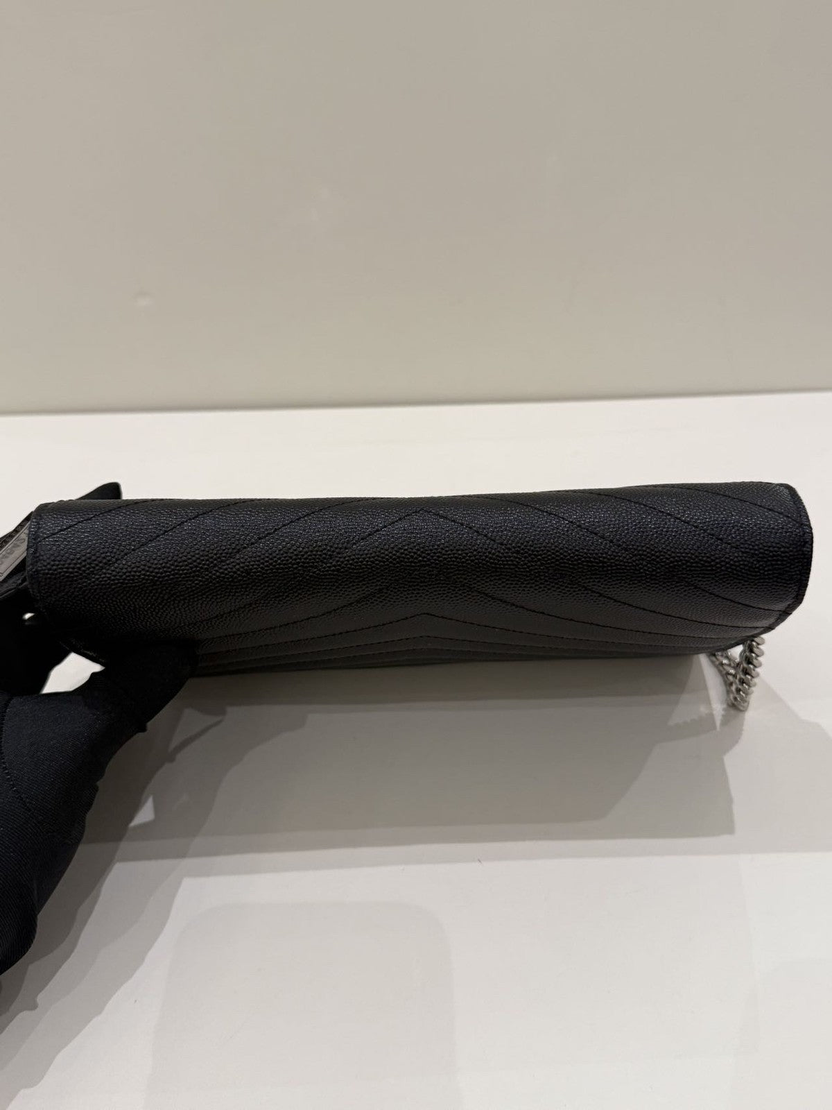 Saint Laurent Envelope Chain Shoulder Bag Black Silver - Classic Women's Fashion