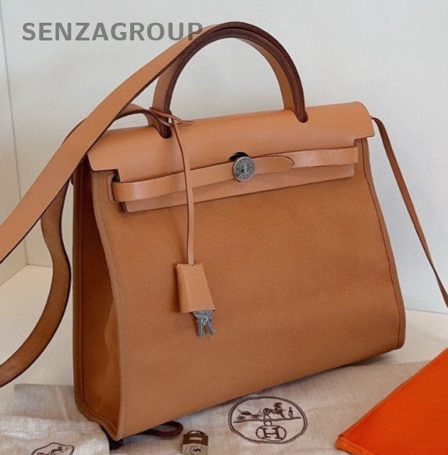 Hermes Herbag31 Top Handle Bag Crossbody Brown Orange Silver Women Classic