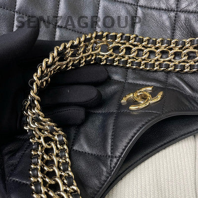 Chanel Black Quilted Hobo Chain Shoulder Bag Gold Hardware