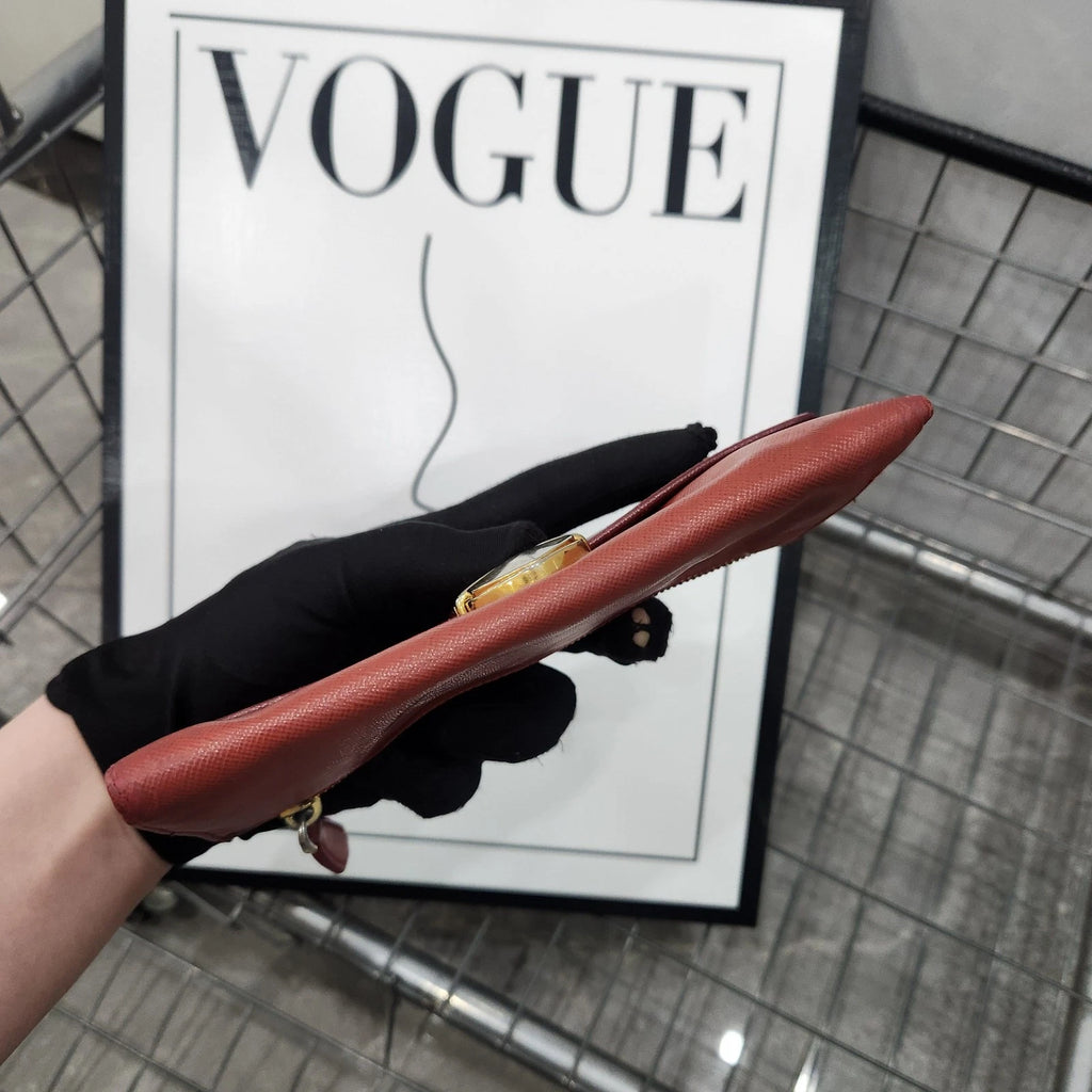 PRADA Women Red Long Wallet Clutch