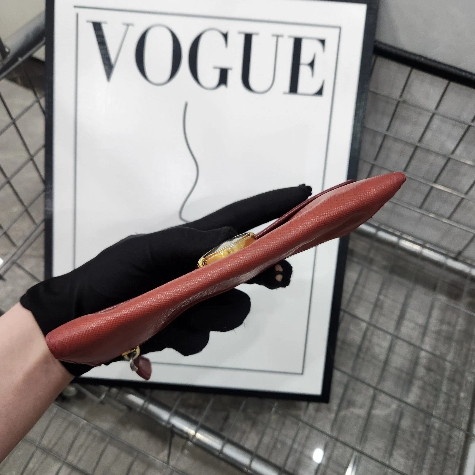 PRADA Women Red Long Wallet Clutch
