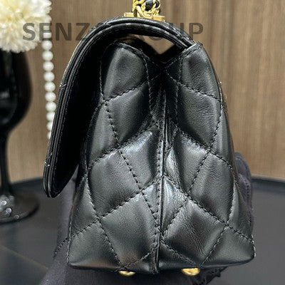 Chanel Coco Handle Mini Black Gold Calfskin Chain Crossbody Bag