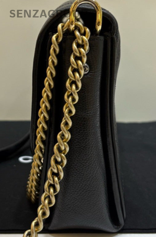 Chanel Classic Flap Chain Shoulder Bag Crossbody Black Gold Used Women Designer