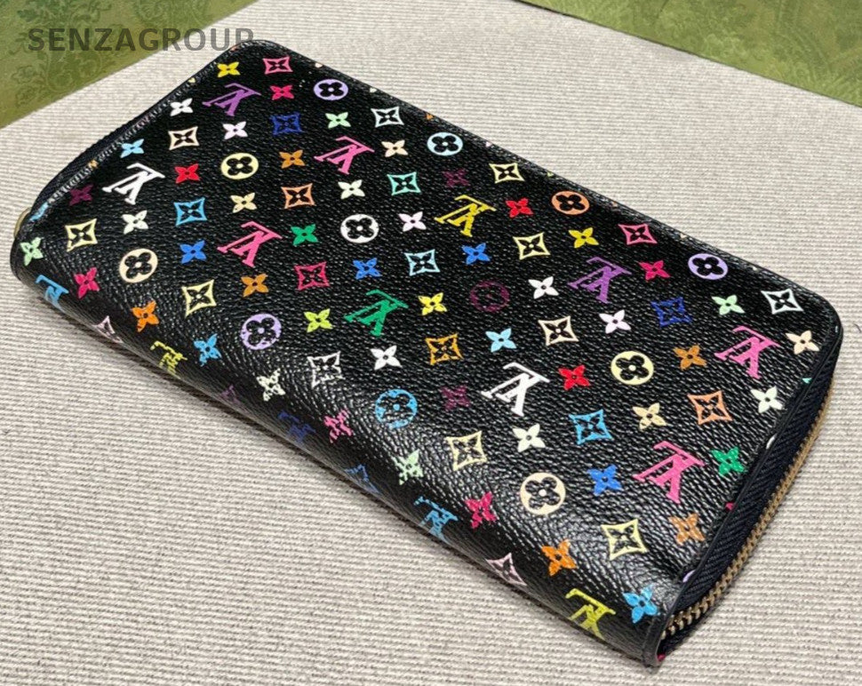 Louis Vuitton Monogram Long Wallet Black Multicolor Gold Women Classic Fashion