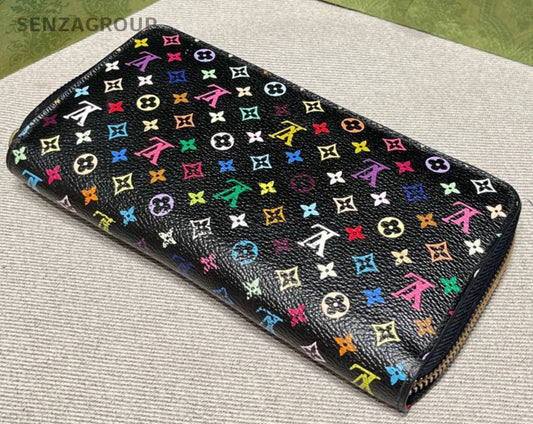 Louis Vuitton Monogram Long Wallet Black Multicolor Gold Women Classic Fashion