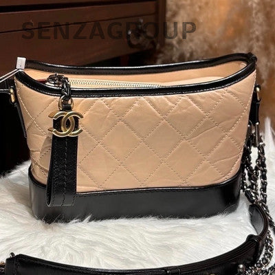 Chanel Beige & Black Small Gabrielle Hobo Bag Quilted Chain Shoulder Bag