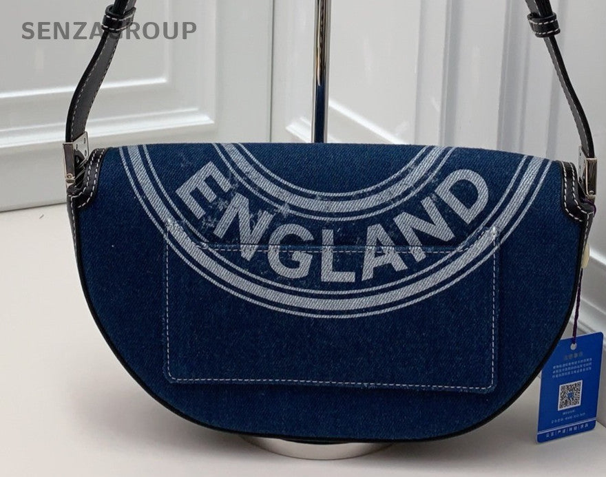 Burberry Olympia Hobo Shoulder Bag Blue Silver Women Classic Fashion