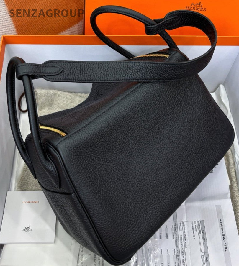 Hermes Lindy26 Shoulder Bag Black Gold Used Women Classic Designer