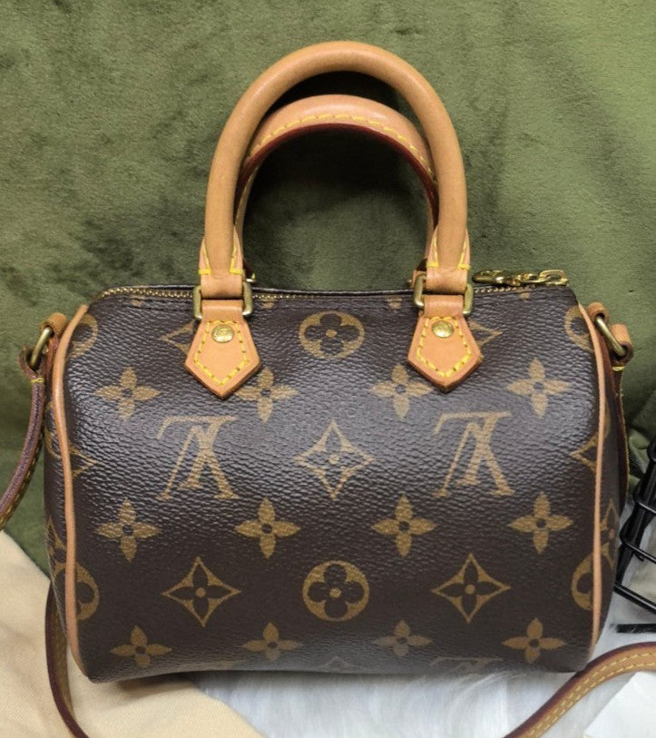 Louis Vuitton Speedy Nano Monogram Crossbody Brown Gold Used Women Classic