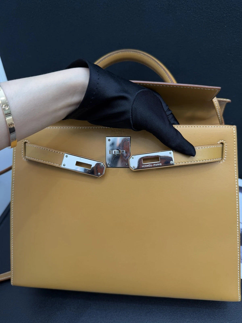 Hermes Kelly28 Top Handle Bag Crossbody Brown Used Women Classic Fashion