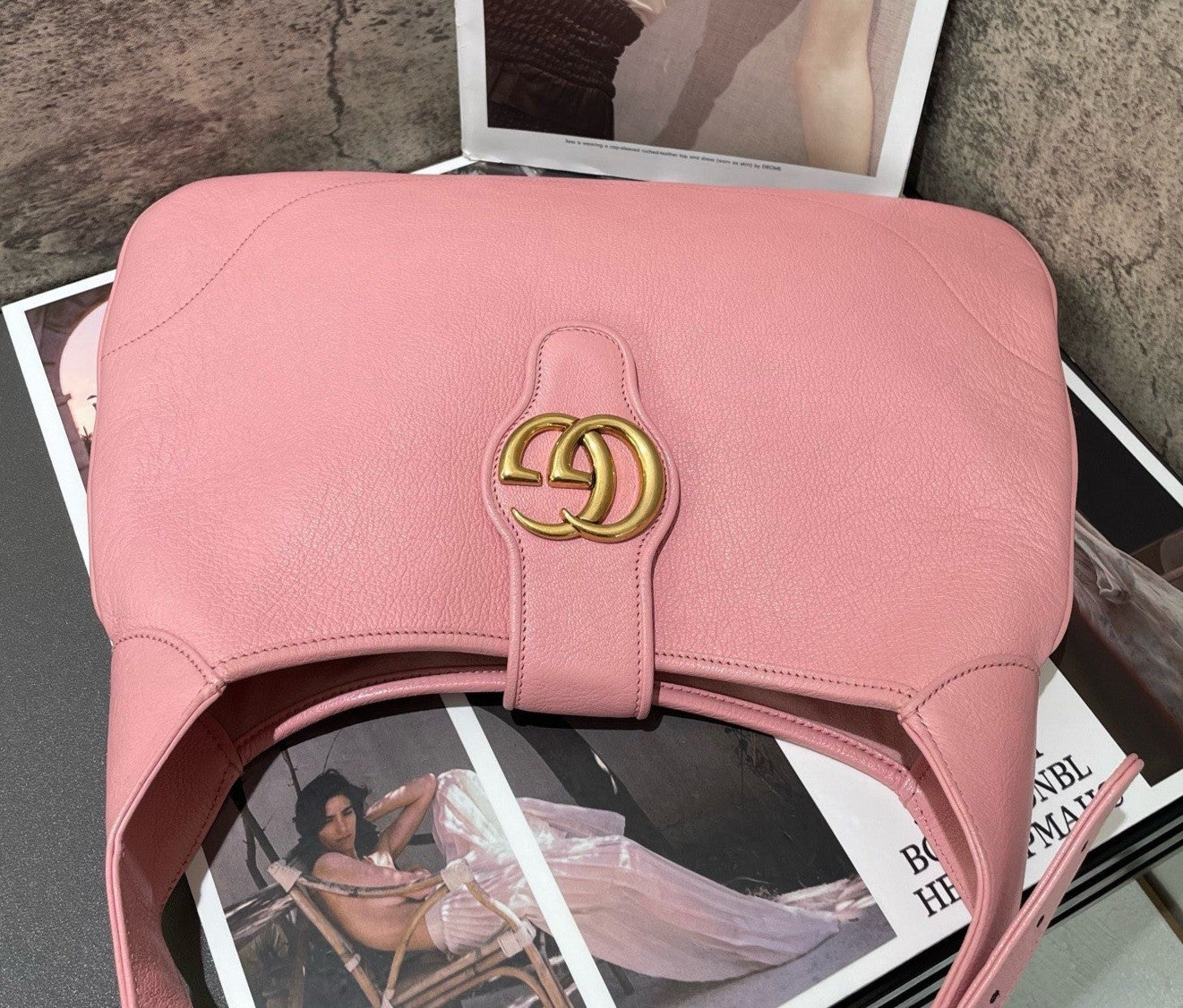 Gucci Aphrodite MM Hobo Shoulder Bag Pink Gold Women Classic Fashion