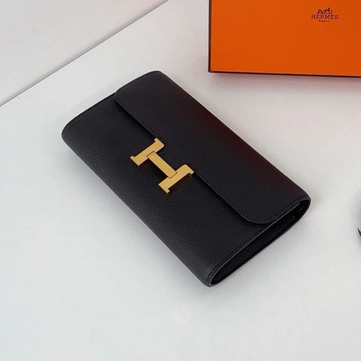 Hermes Constance Togo Epsom Leather Black Gold Clutch Shoulder Bag Crossbody